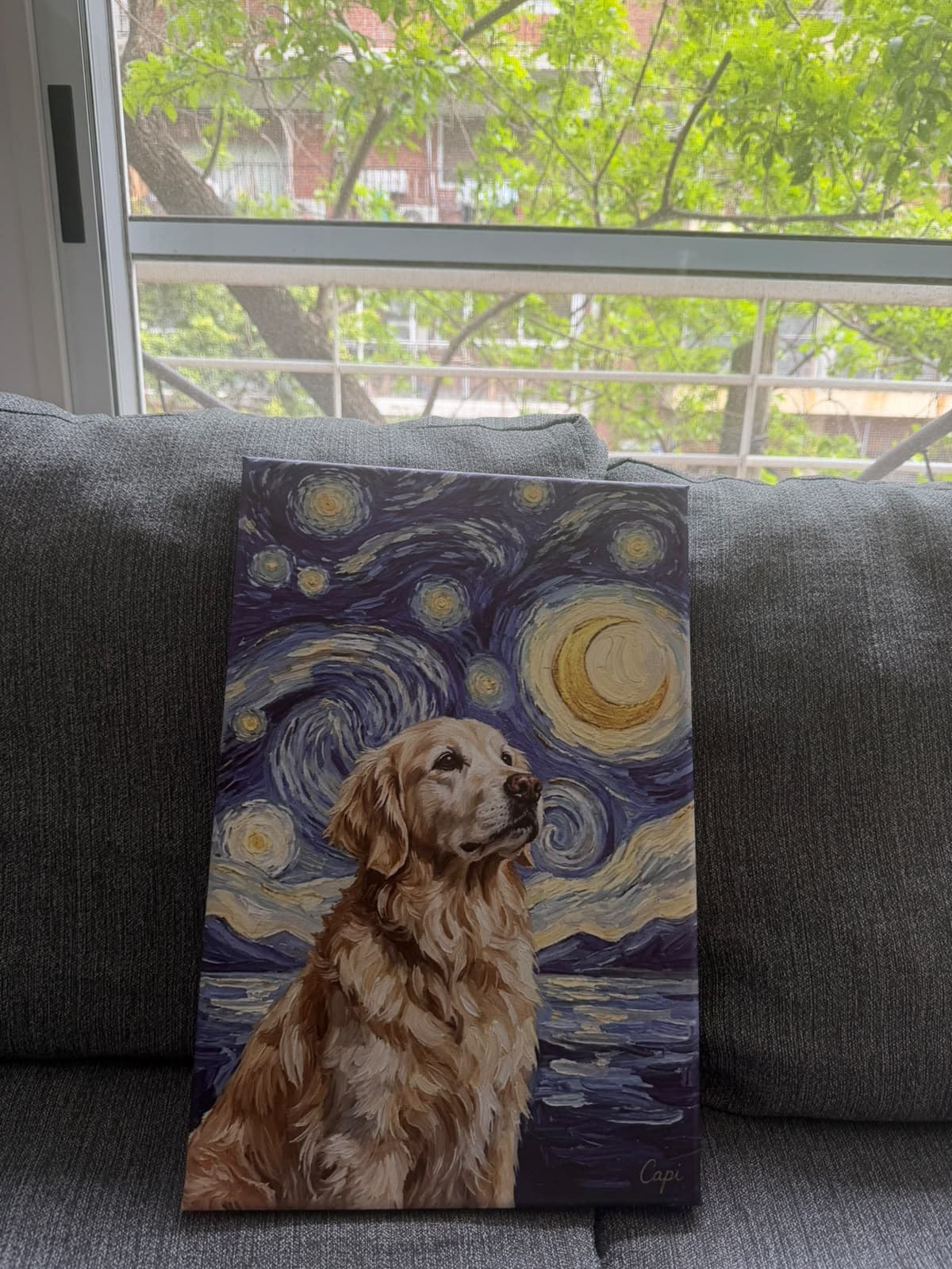 Cuadro de un cliente de Huella Arte, en su casa
